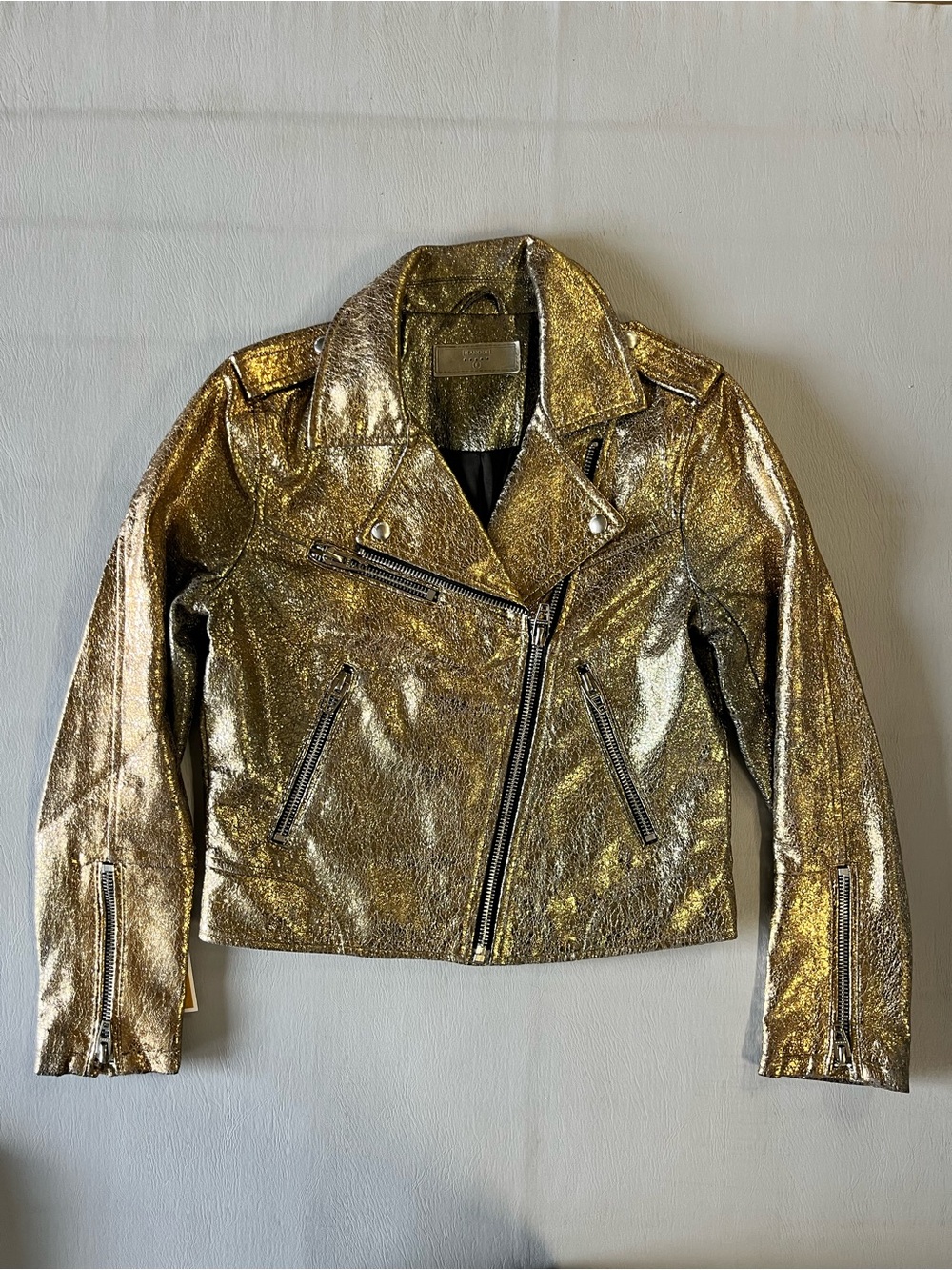 Blank NYC Metallic Gold Leather Moto Jacket